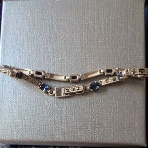925 Sterling Silver Oval Tanzanite Marcasite Accented Tennis Bracelet